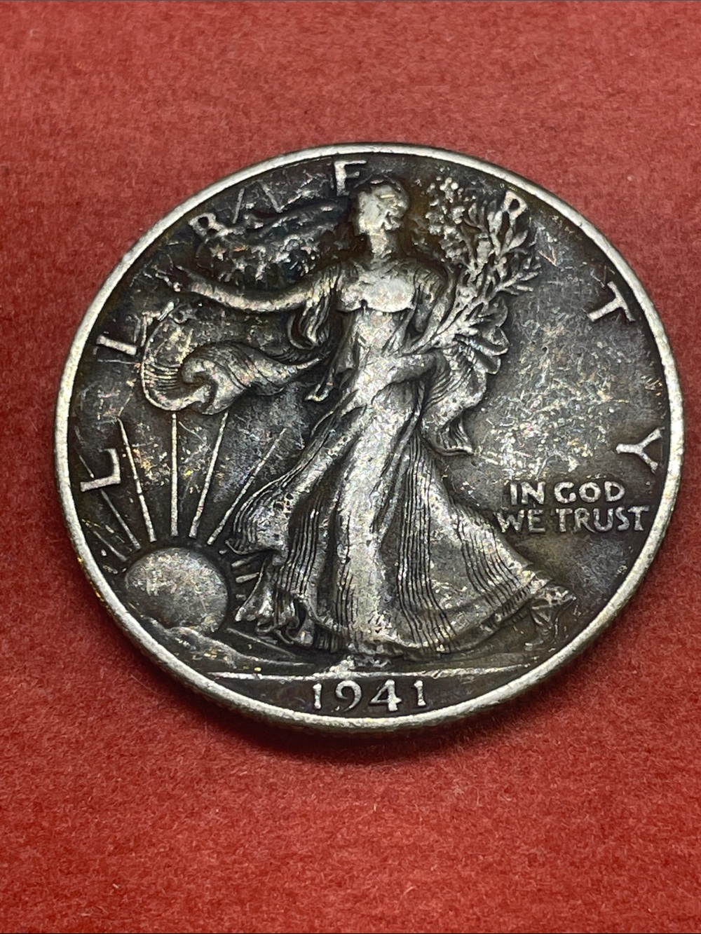 1941-D Walking Liberty Half Dollar 90% Silver Toned 11,248,400 minted in Denver